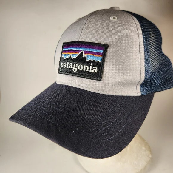 PATAGONIA Cap Hat Black Snap Back Patch Trucker Mesh Mountain Outdoors - Picture 3 of 10